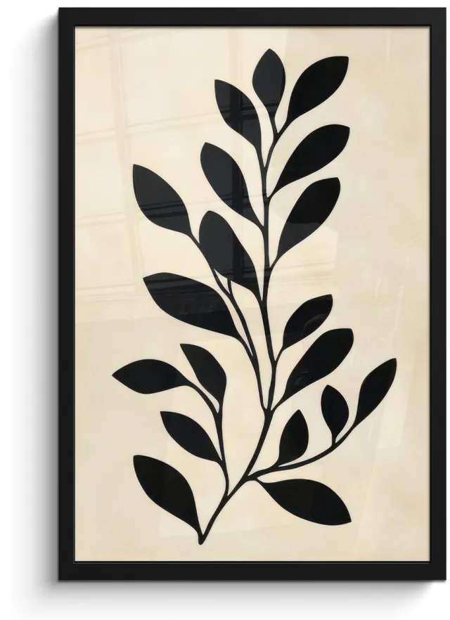 FrameYourWall Poster in lijst - Fotolijst 40x60 cm - Posters - Minimalistisch - Tak - Bladeren - Zwart - Posterlijst zwart - Decoratie - Wanddecoratie woonkamer - Muurdecoratie slaapkamer