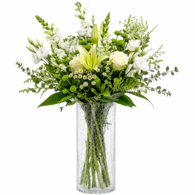 Atmosphera Bloemenvaas Frosted - bewerkt krakelee glas - D13 x H30 cm - cilinder - boeketvaas - 3 liter - Moderne stijl Transparant