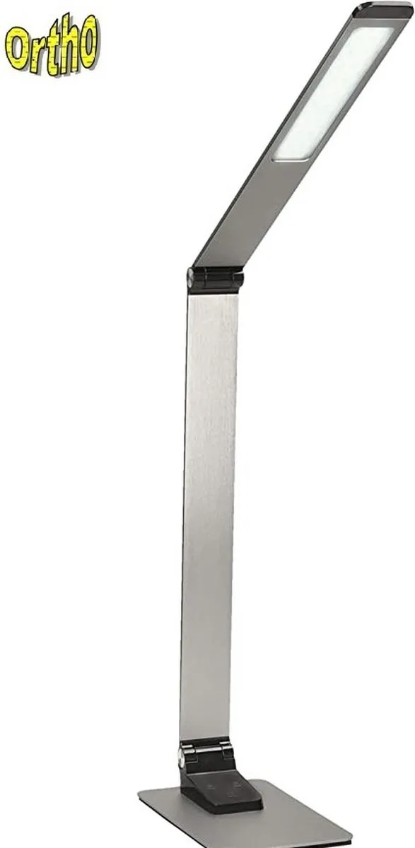+Ortho Ortho® - Luxe Bureaulamp Licht Grijs - LED - Warm Wit en Daglicht - Dimbaar - met USB oplaadpoort - incl. Klok - incl. Kalender -Incl. Alarm - Max 12W – 2700K/6500K - Licht Grijs