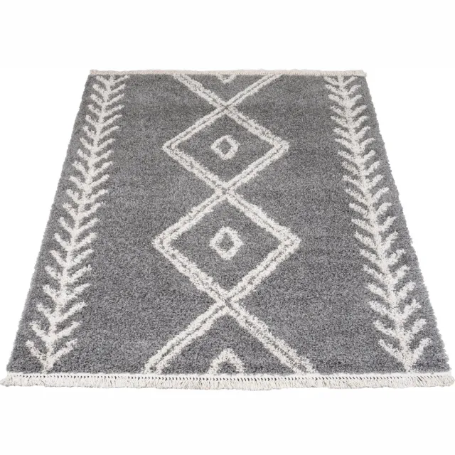 Veer Carpets Vloerkleed Rabat Grey 240 x 340 cm - Hoogpolig Vloerkleed – Berber / Bohemian Design Grijs