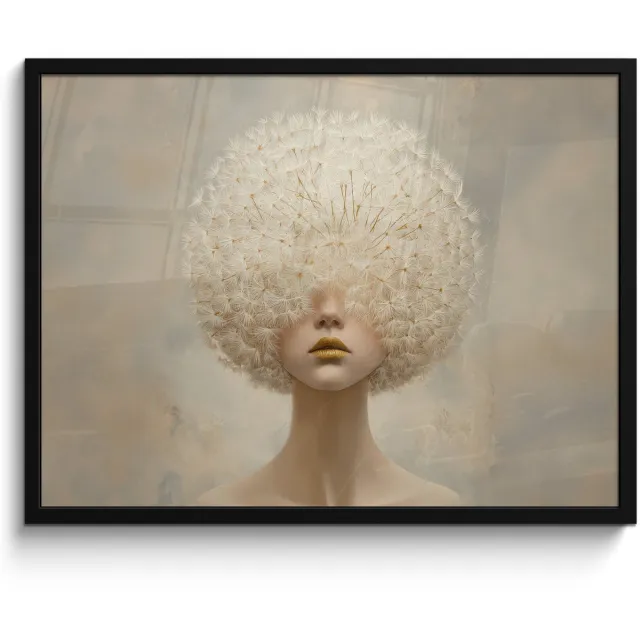 FrameYourWall Poster in lijst - Fotolijst 80x60 cm - Posters - Dromerig - Beige - Paardenbloemzaadjes - Posterlijst zwart - Decoratie - Wanddecoratie woonkamer - Muurdecoratie slaapkamer