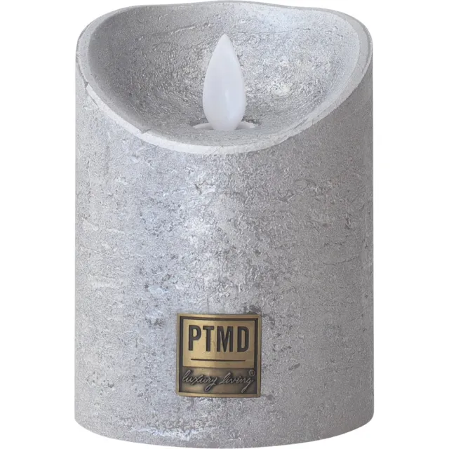 PTMD led kaars rustiek zilver met beweegbare vlam 7,5 x 7,5 x 10 cm. - PTMD LED candle rustic silver