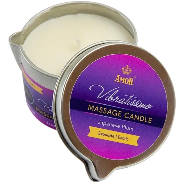 Vibratissimo massagekaars Japanese Plum 100 ml | Kaars met pruimengeur | van natuurlijke grondstoffen & met kokosolie | voor ontspanning | geschikt voor de gevoelige huid