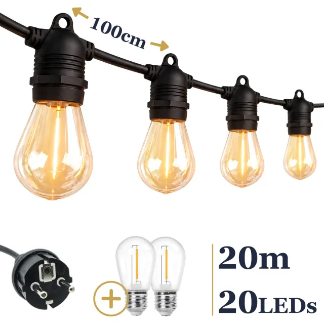 Odaily S14 Lichtsnoer 20m - 20 LEDs - IP65 voor Buiten - Warm Wit Licht - Premium Kwaliteit