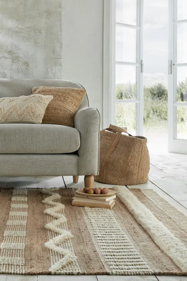 flycarpets Medina Modern Jute - Laagpolig Vloerkleed - Naturel / Creme Beige
