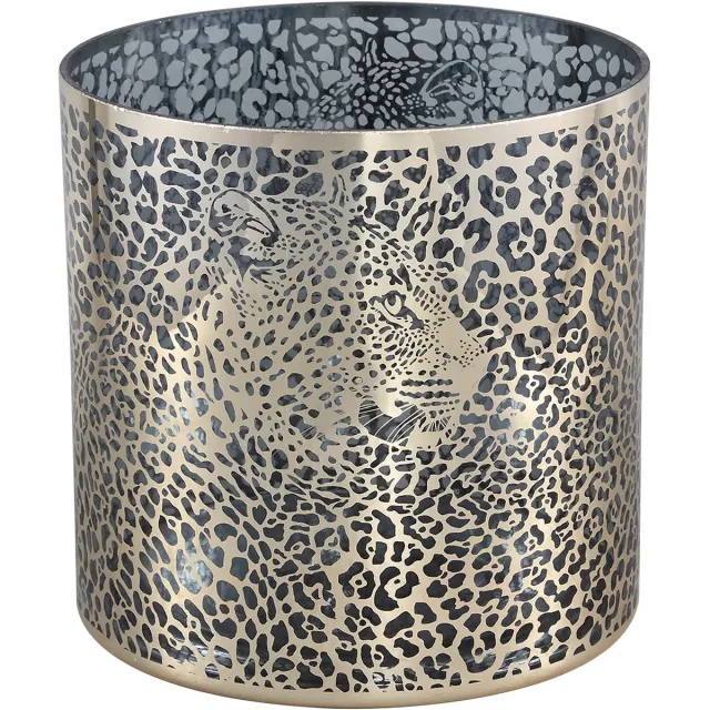 PTMD Loiza Gold luxe glazen windlicht luipaard print goud S - 9 x 10 cm