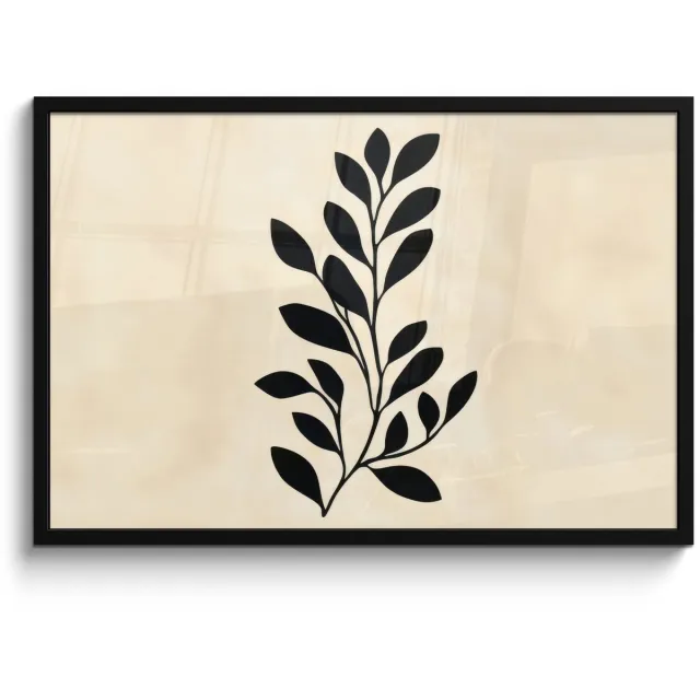 FrameYourWall Poster in lijst - Fotolijst 90x60 cm - Posters - Minimalistisch - Tak - Bladeren - Zwart - Posterlijst zwart - Decoratie - Wanddecoratie woonkamer - Muurdecoratie slaapkamer