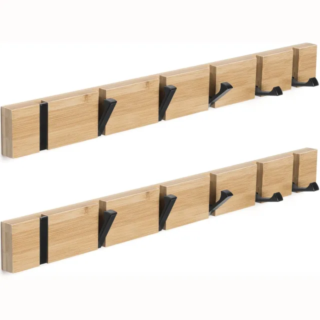 Famanu Kapstok met 2 jashaken aan de muur, inclusief 6 inklapbare haken voor jassen, mantels, hoeden, sjaals en handtassen Zwart