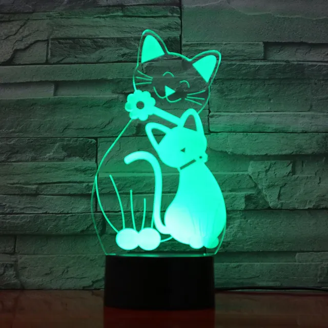 MC Living 3D Led Lamp Met Gravering - RGB 7 Kleuren - Katten