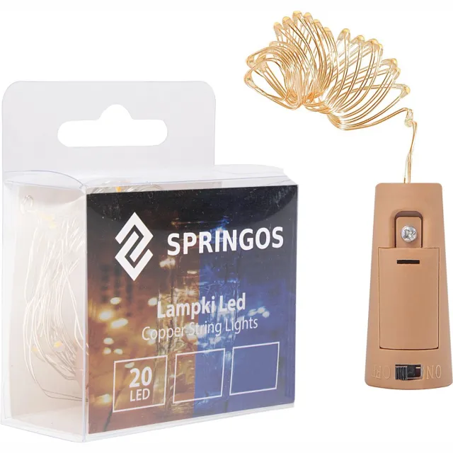 springos LED Kurk | Flesverlichting | LED Lichtsnoer Wijnfles | 1.9 m | Batterij | 20 LED | Warm Wit
