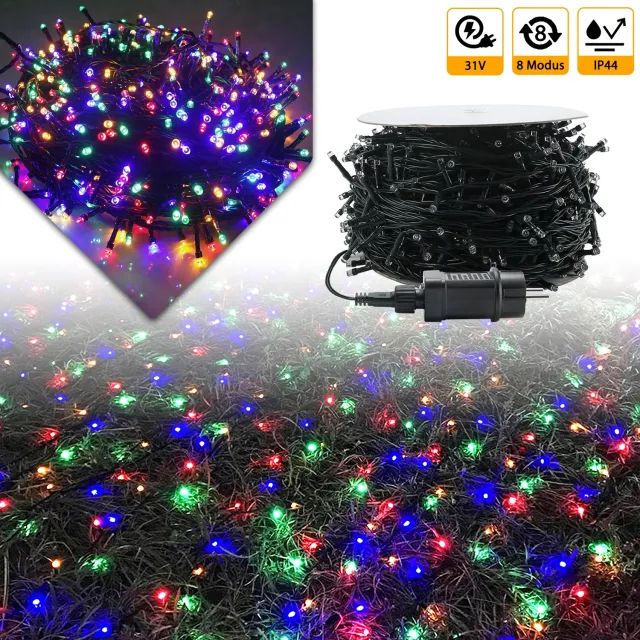 Aufun Lichtketting buiten 30 m met 300 LED's – Gekleurd licht, IP44 waterdicht – 8 lichtmodi met geheugenfunctie, voor binnen & buiten, kerstfeest en feestdagen