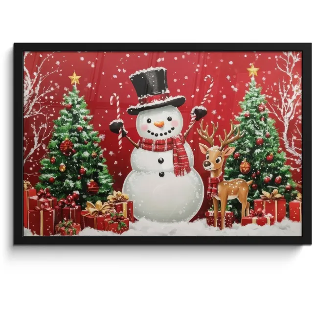FrameYourWall Poster in lijst - Fotolijst 60x40 cm - Posters - Feestvreugde - Winterbos - Kleurrijk - Posterlijst zwart - Decoratie - Wanddecoratie woonkamer - Muurdecoratie slaapkamer