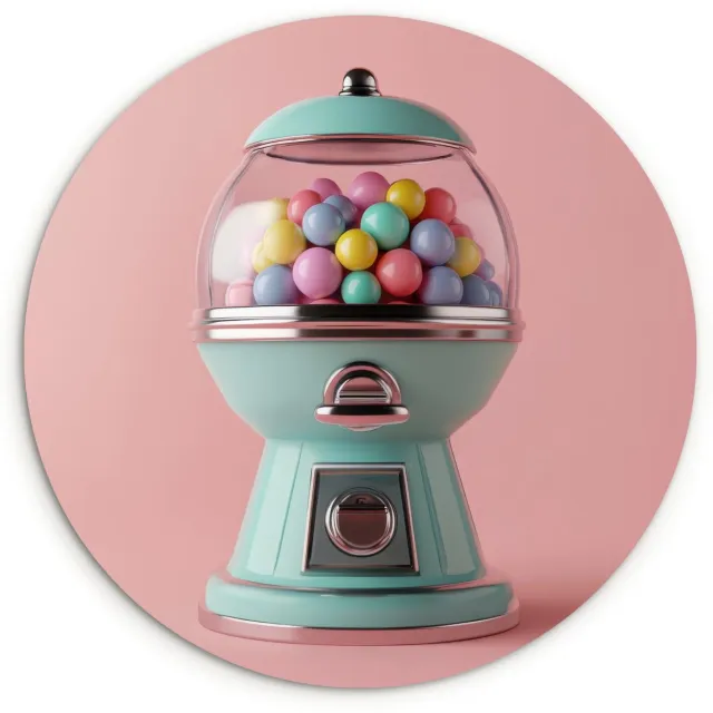 WallCircle Wandcirkel 30x30 cm - Muurcirkel Kauwgom - Retro - Snoep - Roze - Muurdecoratie woonkamer - Wanddecoratie keuken - Kamer decoratie accessoires - Ronde schilderijen