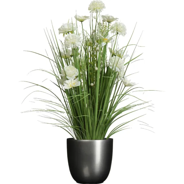 Everlands Kunstbloemen boeket wit - in pot antraciet grijs - keramiek - H70 cm