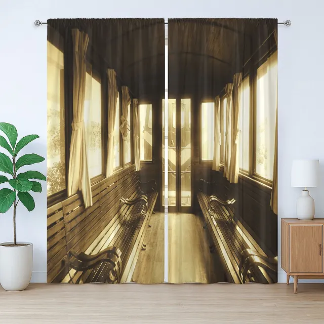 ABAKUHAUS Bruin rustiek gordijn, oude vintage treinsalon, slaapkamergordijn met plooien en haken, 280 x 225 cm, sepia