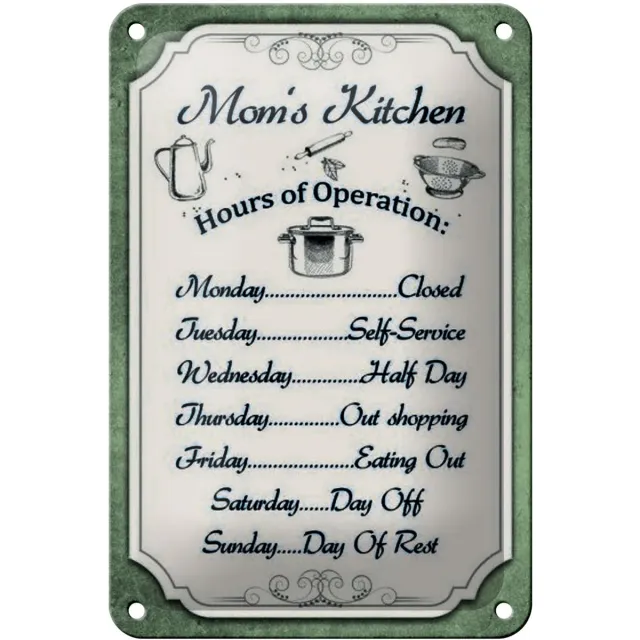 Femer Blechschild Spruch 12x18cm Mom`s Kitchen Hours Operation