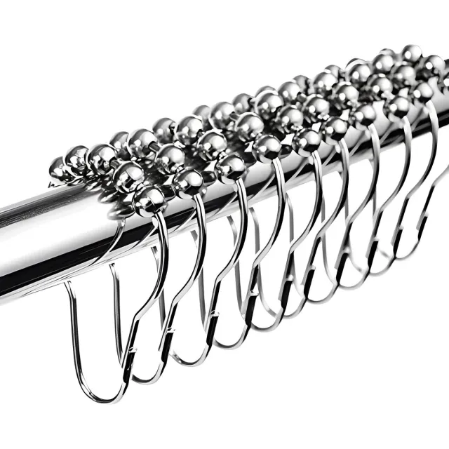San Marque 12x douchegordijnringen, roestvrij stalen ophangringen met glijsysteem, 12 enkele haken, 69x39mm Zilver (Roestvrij staal)