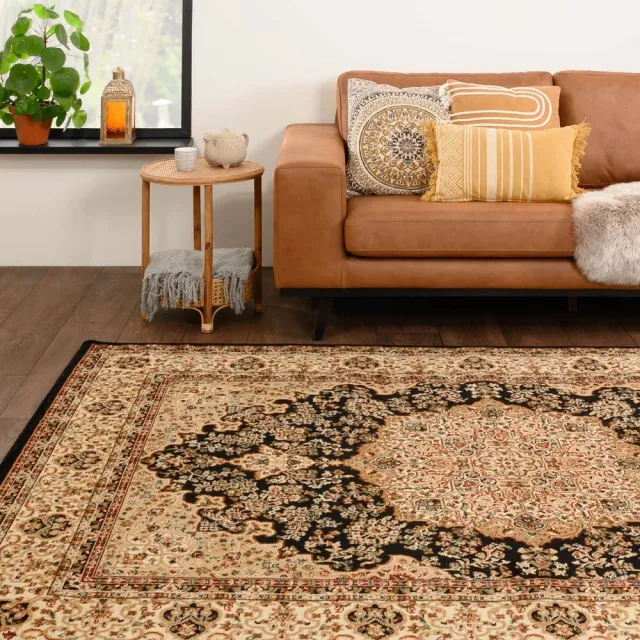 Tapeso Perzisch tapijt - Mirage Treasure zwart/beige 80x150