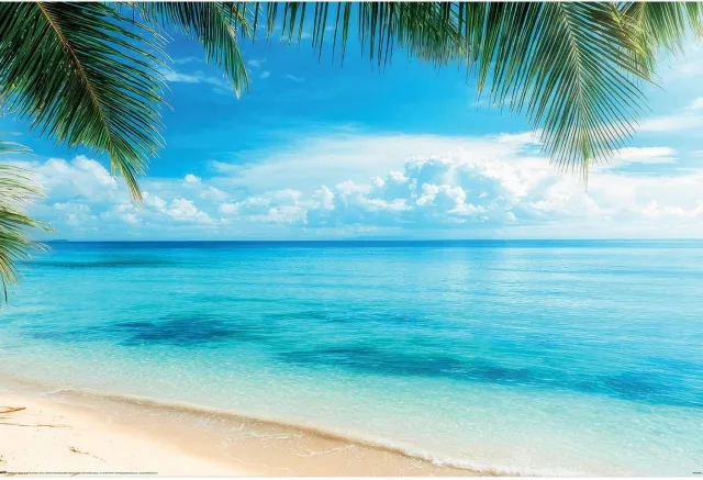 Posterpoint Oceaan poster -Blauw - Zee - Tropisch - Palm - Wolken - 61 x 91.5 cm Multicolor