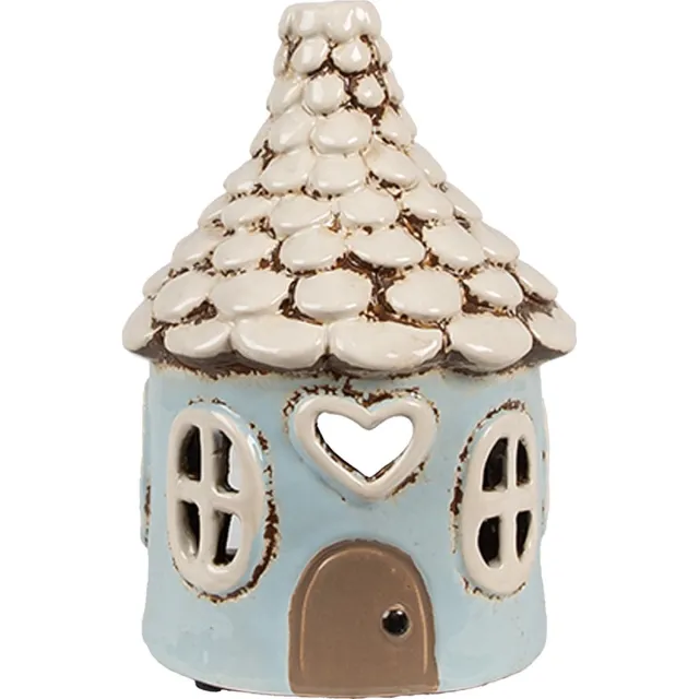 Clayre & Eef Waxinelichthouder Huis Ø 11x15 cm Blauw Keramiek