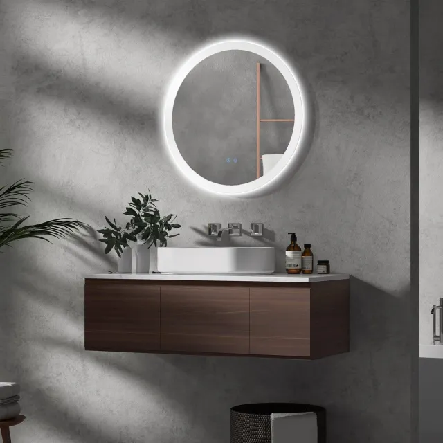Wishdor Badkamerspiegel - Verstelbare Ledverlichting En Anti-Condens - Modern - Voor Badkamer - Metaal - Wit - Ø70 x 3 Cm