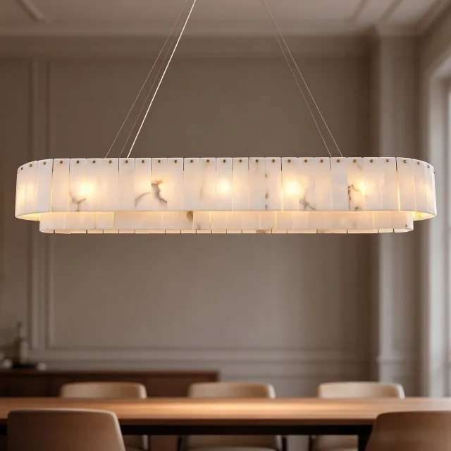 YUYI Kroonluchter rond Spaans natuurmarmer Ø137cm, modern hanglamp, 14 G9 lampen inbegrepen, gouden metaal voor woonkamer en eetkamer Wit