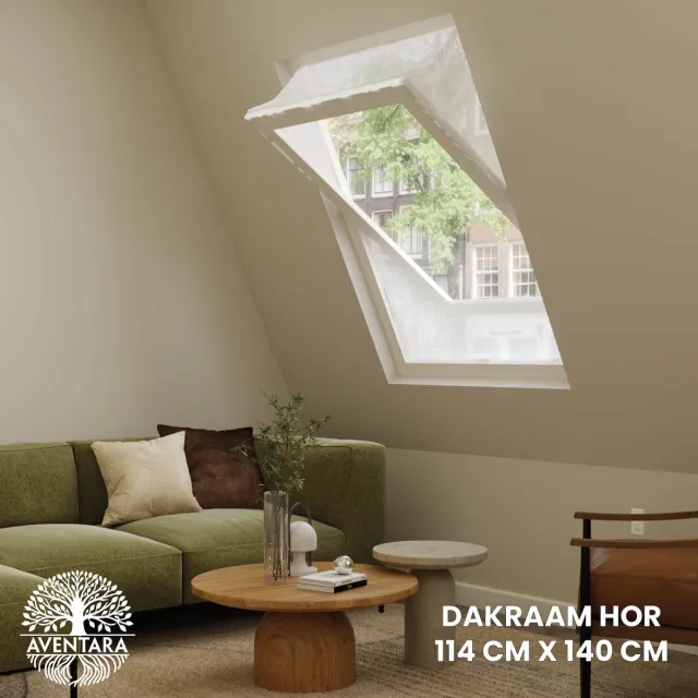Aventara Dakraam Hor - 114 x 140 cm - Geschikt voor Velux: SK08 (GGL 10, 608, s08) Fakro/Optilight: Maatcode 11 Roto: 11/14 Insect Raamhor - Insecten Plissé - Vliegenhor – Gaas - Inbouw Zonder boren wit 114 x 140