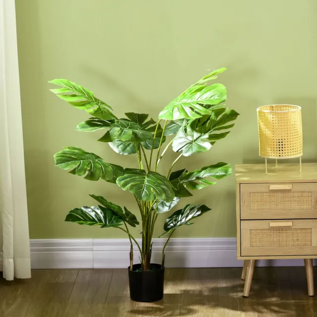 DESMIU Kunstplant – Realistische Monstera – 120 Cm – Kunststof – Groen – Met Zwarte Pot En Kunstmos – Voor Binnen En Buiten – Decoratie