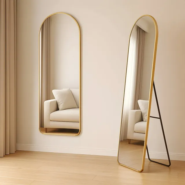 Fraay Passpiegel 160x55cm - Staand & Hangend - Gehard Glas - Minimalistische Wandspiegel - Staande Spiegel - Goud