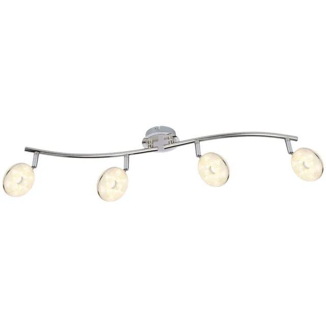 Globo LED spot strip 4 spots plafondlamp draaibaar modern, chroom glazen kristallen, 4x 6W 475Lm warm wit, LxH 70x18,5 cm zilver
