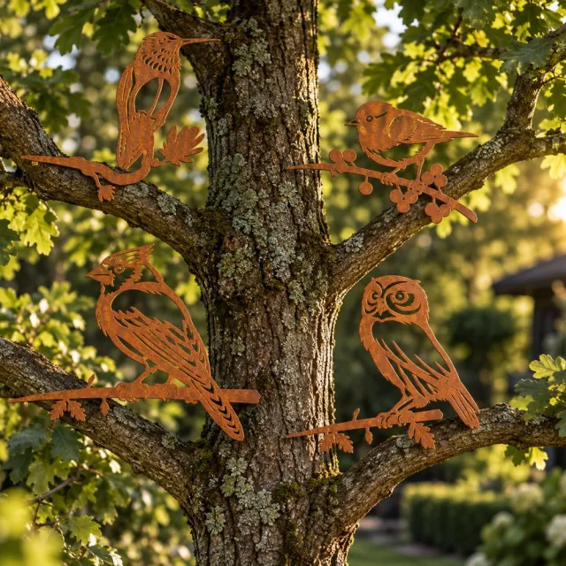 Metaal Decoraties Tuindecoratie-Cortenstaal-Metal birds-Metaal Decoraties-Kolibrie-Kuifmees-Uil-Blauwe gaai-Bundel-Combi deal