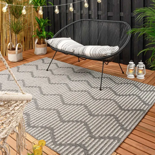 Boho&me Buitenkleed zigzag - Waves grijs/crème 80x150