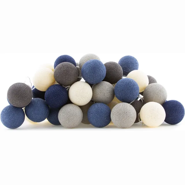 Cotton Ball Lights LED lichtslinger voor binnen - Handgemaakt en Fairtrade - 50 lampjes - Steel Blue