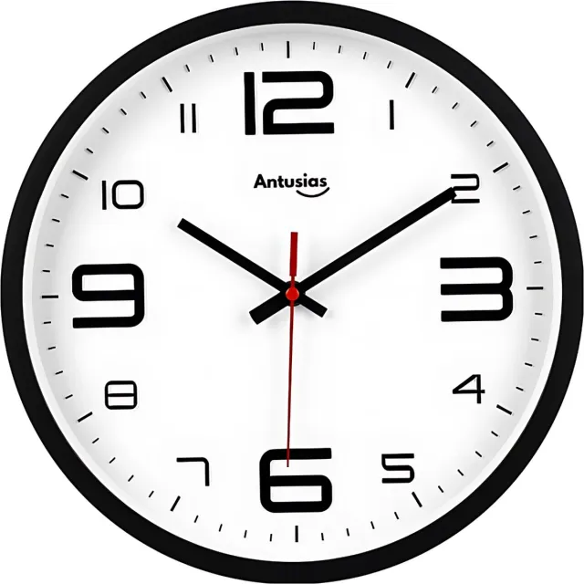 Antusias Wandklok Modern Zwart Wit - Stil Uurwerk - Grote Cijfers - Muurklok 30cm - Goed Leesbaar - Minimalistisch