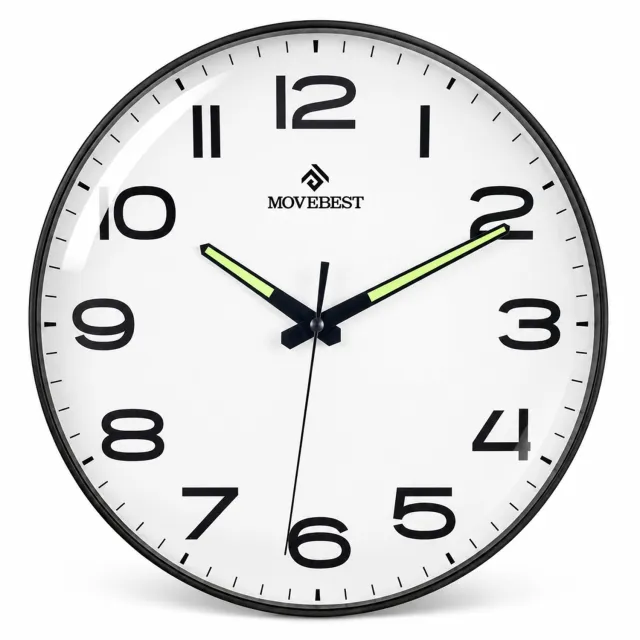 SWGOTA Ronde wandklok 12 inch met lichtgevende wijzers, zwarte rand, grote cijfers en stil kwartsuurwerk - per stuk