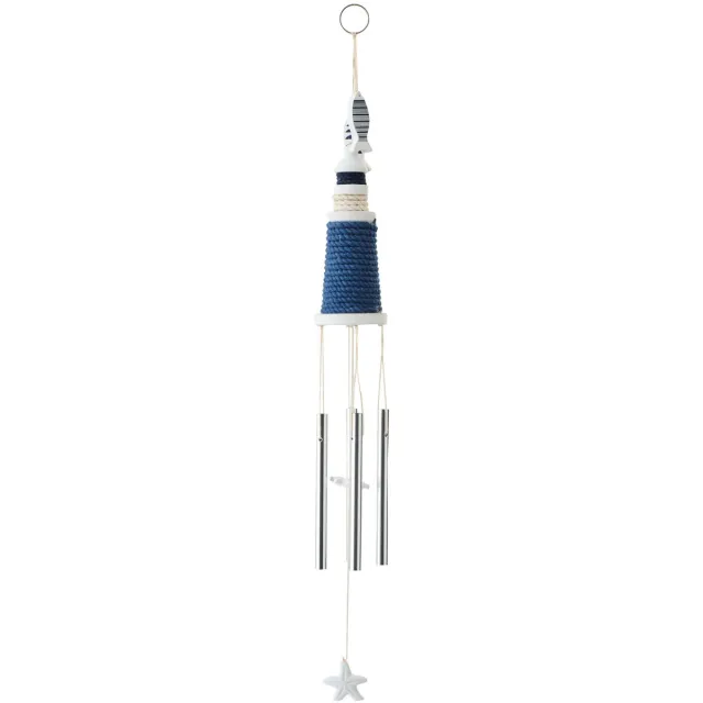 J-Line windgong Vuurtoren - hout/touw - blauw/wit