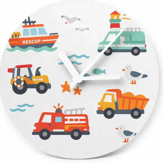 Mr Cadeautjes Glazen klok Ø 20 - design Reddingsvoertuigen op zee | cadeau Wit