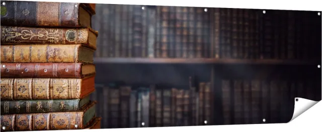 Gards Tuinposter Oude Historische Boeken - Retro - 210x70 cm - Tuindoek - Tuindecoratie - Wanddecoratie buiten - Tuinschilderij Multikleur
