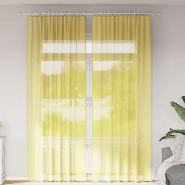 vidaXL Gordijnen voile met roedezakken 2 st geel