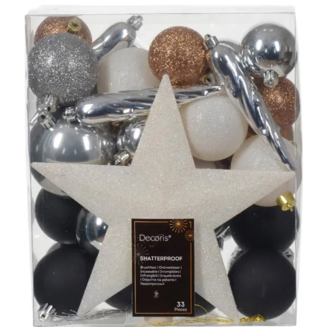 Decoris kerstbal Mix (set van 33) (ø8 cm) goud/zilver/wit