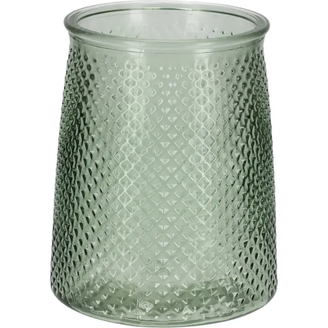Jens Living Theelichthouder - Inclusief 3 theelichtjes - 12,8 x 12,8 x 16,2 cm - Glas - Groen Groen transparant