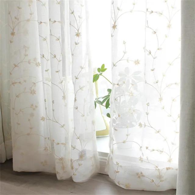 Ibenzoa Boho Bloemen Gordijnen - Vintage Landelijk Woondecoratie 260x150cm (2 Stuks) wit