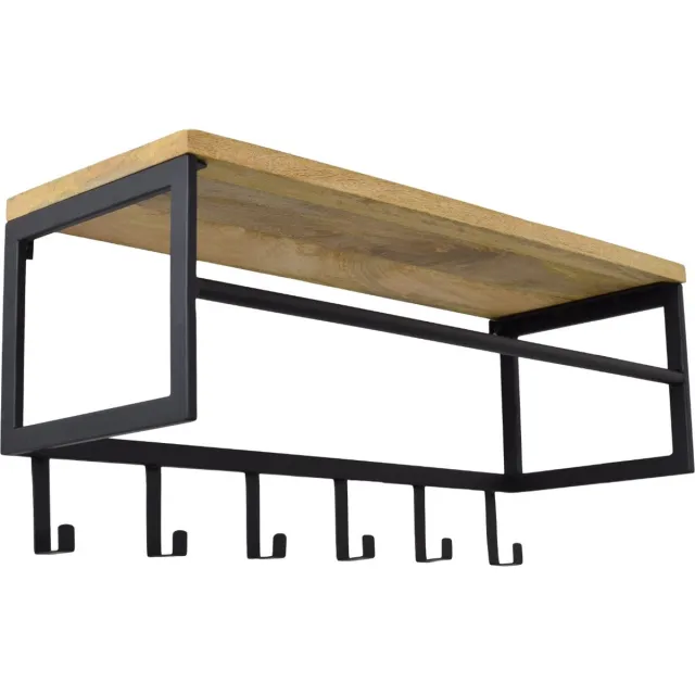 LOFT42 Kapstok Ivory - Hout – Metaal – 6 haken en Roede - 80x36x30 Zwart
