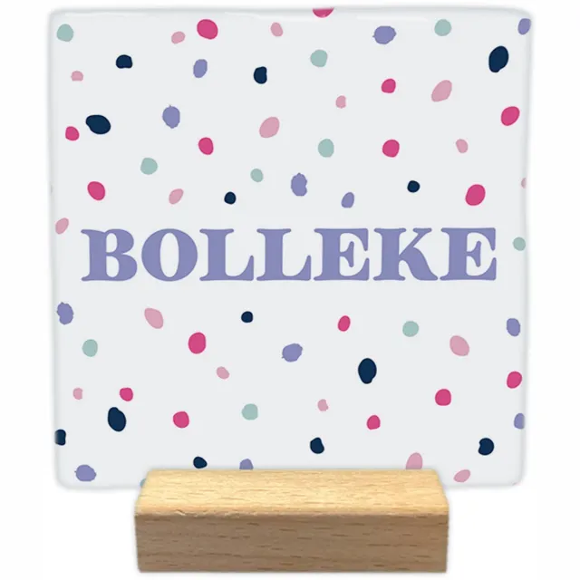 Artige Decoratie tegeltje met tekst - Bolleke - keramisch - 10x10 cm - inclusief houder Wit