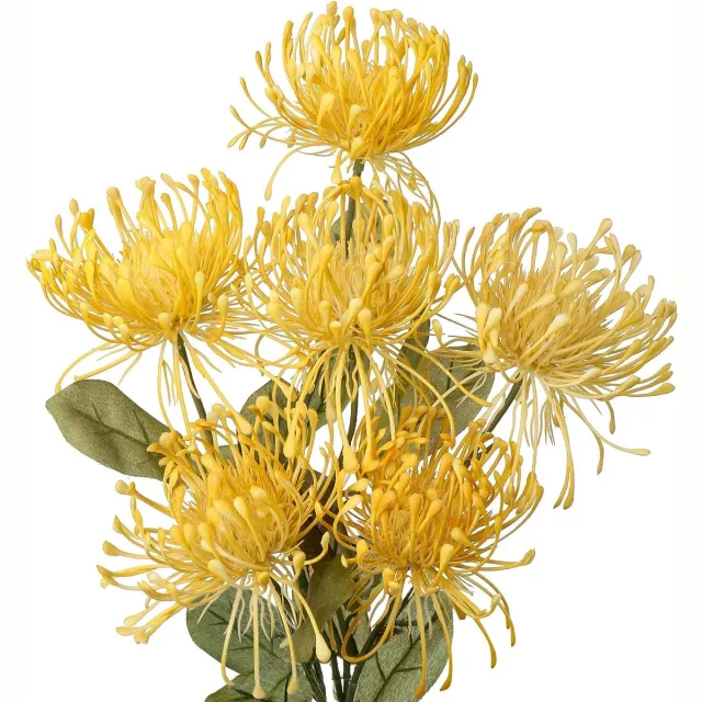 Tidak Kunstbloemen, chrysant, decoratie met 6 chrysanten, bloemkoppen, set van 2, kunstspinnen decoratie voor woondecoratie, bruiloft, huis, tuin, feest, kantoor, decoratie, bloemenarrangement, geel
