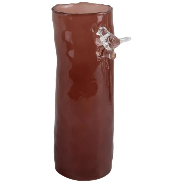 Present Time Vaas Bird On Branch - Rode oker - 9.5x9.5x27cm - Glas - Scandinavisch - Bloemenvaas - Woondecoratie - Decoratieve vaas voor woonkamer of slaapkamer