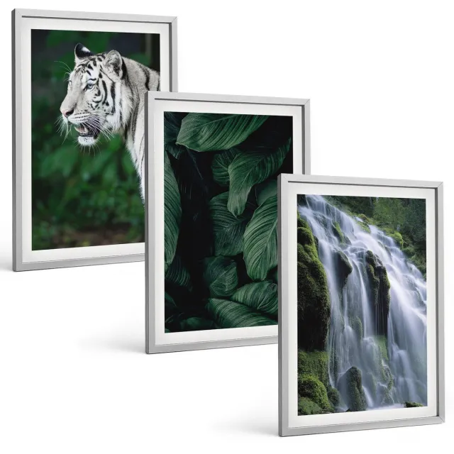 TULUP 4-Delige Schilderij Set - Tijgerwitte bladeren en een waterval in een natuurlijke omgeving - 40 x 60 cm - Wanddecoratie - Woonkamer Decoratie Zilveren lijst