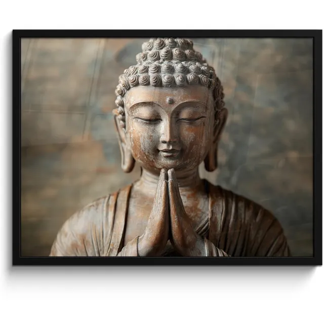 FrameYourWall Poster in lijst - Fotolijst 80x60 cm - Posters - Boedha - Beeld - Bruin - Rust - Posterlijst zwart - Decoratie - Wanddecoratie woonkamer - Muurdecoratie slaapkamer