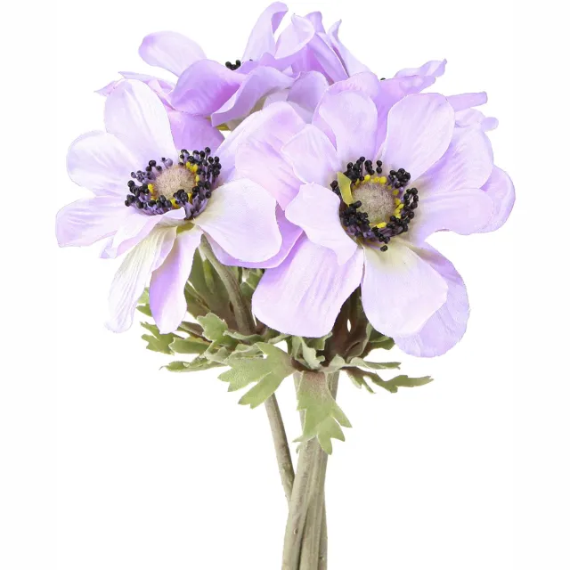 Viana Kunstmatige anemoonbloemen in lila, 34 cm lang, 4 stuks, 4 Stück Paars