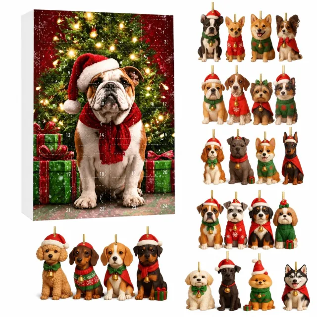 SWGOTA Adventskalender 2026 met 24 platte acrylhangers - Honden in kerstthema - Kerstboomdecoratie Multicolor